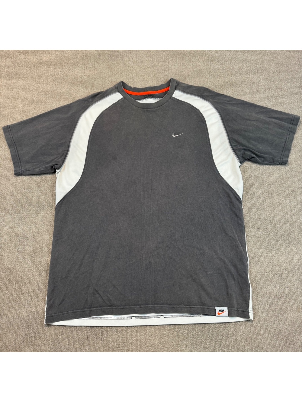 Vintage Y2K Nike Athletics Panel T Shirt Gray White Streetwear Piping Mens L